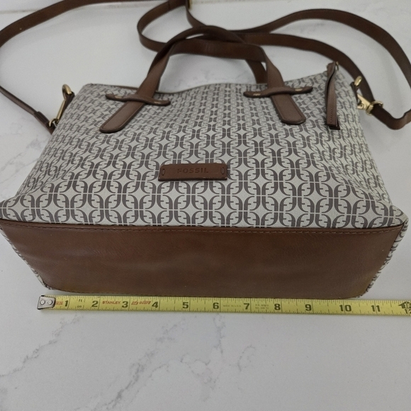 Fossil Felicity Signature Crossbody Satchel Purse Bag Logo Taupe Vegan Leather - Picture 8 of 10